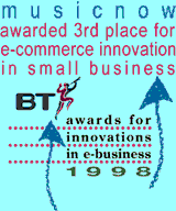 musicnow awarded 3rd place in BT/Express e-commerce awards for 1998
